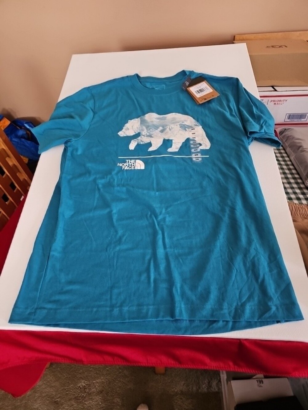 The North Face Men’s Teal Blue Bear Graphic Short Sleeve Tee Medium